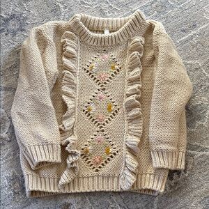 Wild Wawa Beige Knit Sweater with Floral Embroidery